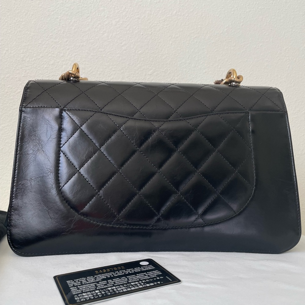 Sold Black Chanel Glazed Calfskin Straight Lined Flap bag - Picture 4 of 17